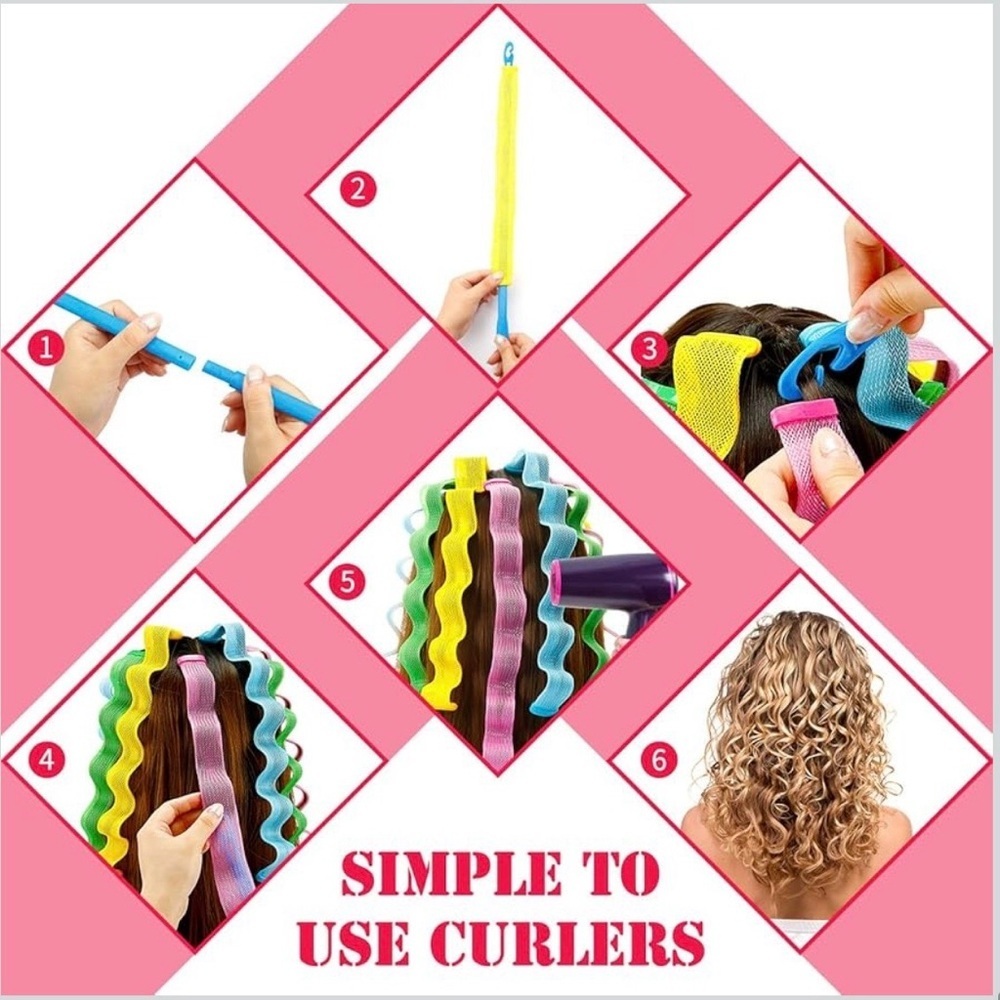 Spiral No Heat Heatless Hair Wave Curlers Kit - 28 count - Picture 5 of 6